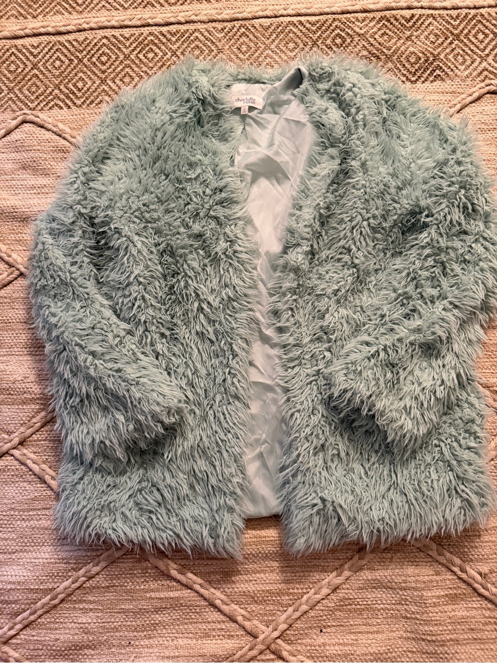 Charlotte Russe Dusty Blue Faux Fur Open-Front Coat